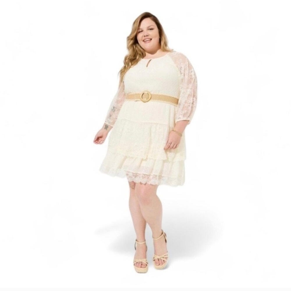 Torrid Cream Lace Long Sleeve Dress